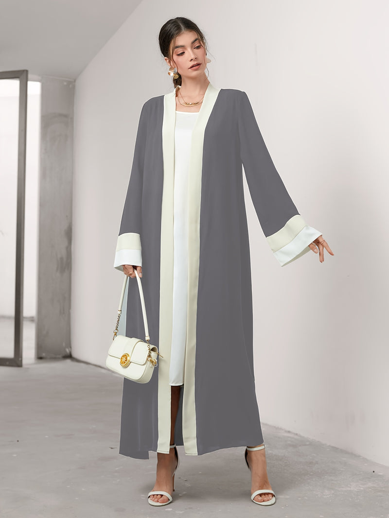 Cozy Comfort, Elegant Black and Cream Long Robe with Ruffle Sleeves - Polyester, Machine Washable, Casual Style for Women - Perfect for Spring/Summer/Fall