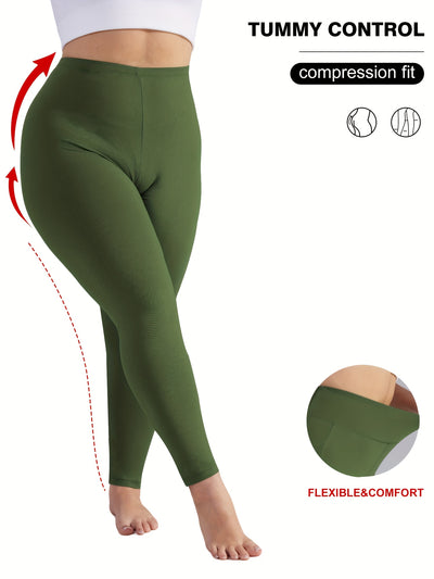 [Stretchy Leggings] Stretchy High-Waist Plus Size Women's Cropped Leggings | Tummy Control, Green, 9/10th Length - Perfect for Yoga & Multiple Sports, Summer New Arrival