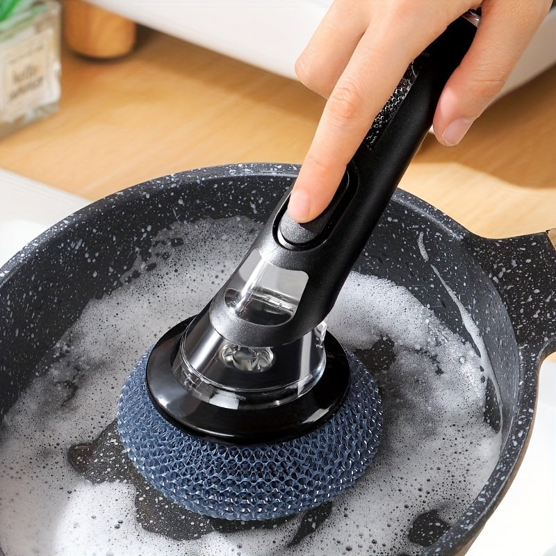1pc Pot Brush with Handle, Cleaning Brush with Soap Dispenser, Non-Electric Plastic Kitchen Brush for Pans, And Bowls, Easy-To-Clean Steel Wool Brush for Non-Stick Pans And Stove Sink Decontamination