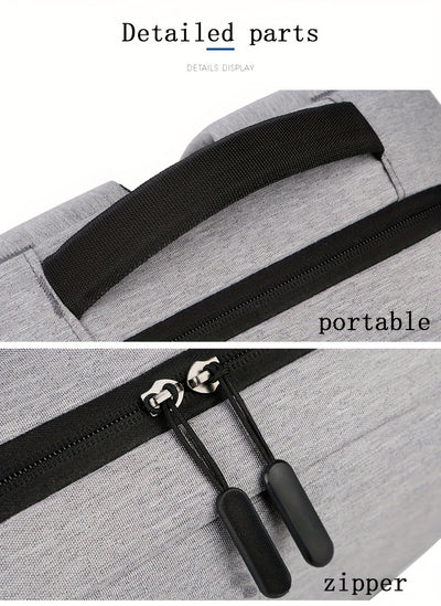 حقيبة ظهر للكمبيوتر المحمول رمادية اللون، حقيبة سفر خفيفة الوزن من القماش مع حزام قابل للتعديل، سحاب للإغلاق، بطانة من البوليستر، تفاصيل خيط الخياطة، تصميم برباط للمدرسة، في الهواء الطلق، هدية عيد الحب