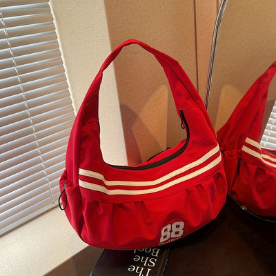 Stylish Women's Large Capacity Nylon Shoulder Bag - Casual Underarm Sports Backpack with "8B" Design, Zipper Closure, and Multiple Compartments for Work, Shopping, Travel, and Daily Use (Red/White/Black), Stylish Embroidery,