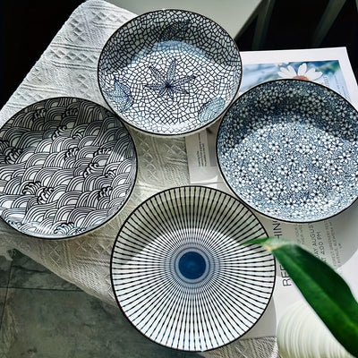 Ceramic Dinner Plates Set of 4 - Round Salad Dessert Plates, Holiday Theme, All-Season Versatility for Home, Dorm, Kitchen & Dining Room