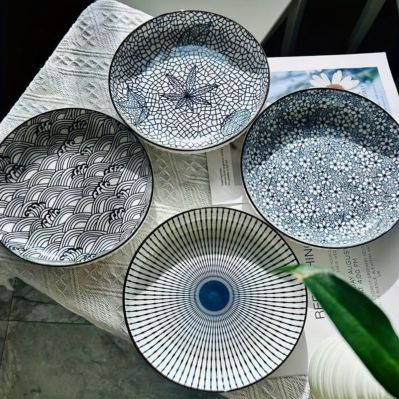 Ceramic Dinner Plates Set of 4 - Round Salad Dessert Plates, Holiday Theme, All-Season Versatility for Home, Dorm, Kitchen & Dining Room