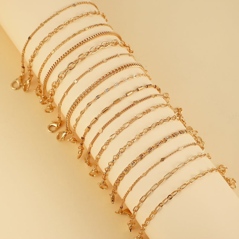 11pcs/12pcs Creative Minimalist Heart Twist Chain Bracelet Set, Stainless Steel with Artificial Crystal Accents, Versatile for Daily Wear & Parties, Valentine&