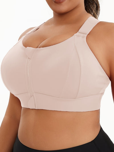Women'S Plus Size High-Elasticity Sports Bra with Zipper - Blue, Non-Removable Padding, Adjustable Shoulder Straps, Ideal for Yoga & Pilates, Plus Size Yoga Apparel|Sleek Bralette|Comfortable Fit, Plus Size Yoga Apparel