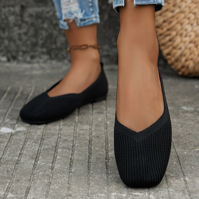 Women's Breathable Knit Slip On Shoes, Casual Square Toe Outdoor Shoes, Lightweight & Comfortable Shoes