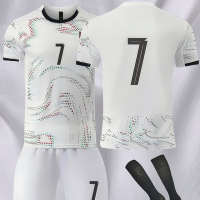 3pcs Football Uniform Set, Size 7 Men'S Football Uniform Set, 1 Football Top, 1 Football Shorts, 1 Pair of Football Socks. Football Basketball Running Sportswear Set