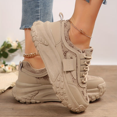 Women's Flower Pattern Platform Sneakers, Casual Lace Up Outdoor Shoes, Comfortable Low Top Shoes
