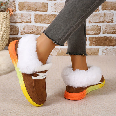Women's Plush Lined Flat Shoes, Winter Warm & Cozy Low Top Slip On Shoes, Thermal Outdoor Shoes