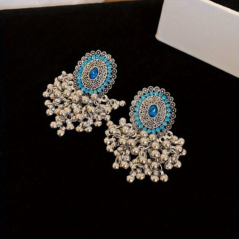 Elegant Court-Style Rhinestone Tassel Earrings - Stainless Steel Posts, Alloy with Sparkling Gems for Parties & Banquets