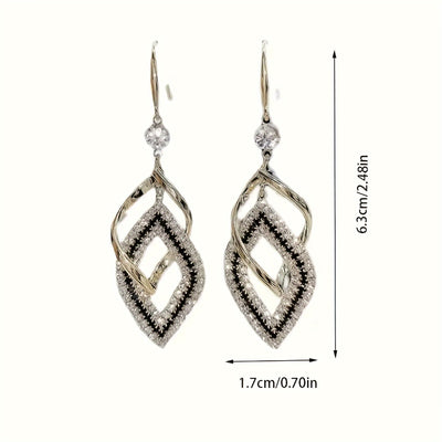 A Pair of Stylish And Exquisite Double-Layer Hollow Diamond-Shaped Sparkling Synthetic Zirconia Drop Earrings, Featuring a Sexy And Elegant Style, Made of Alloy, Suitable for Women'S Daily Wear, Perfect As a Gift for Her.