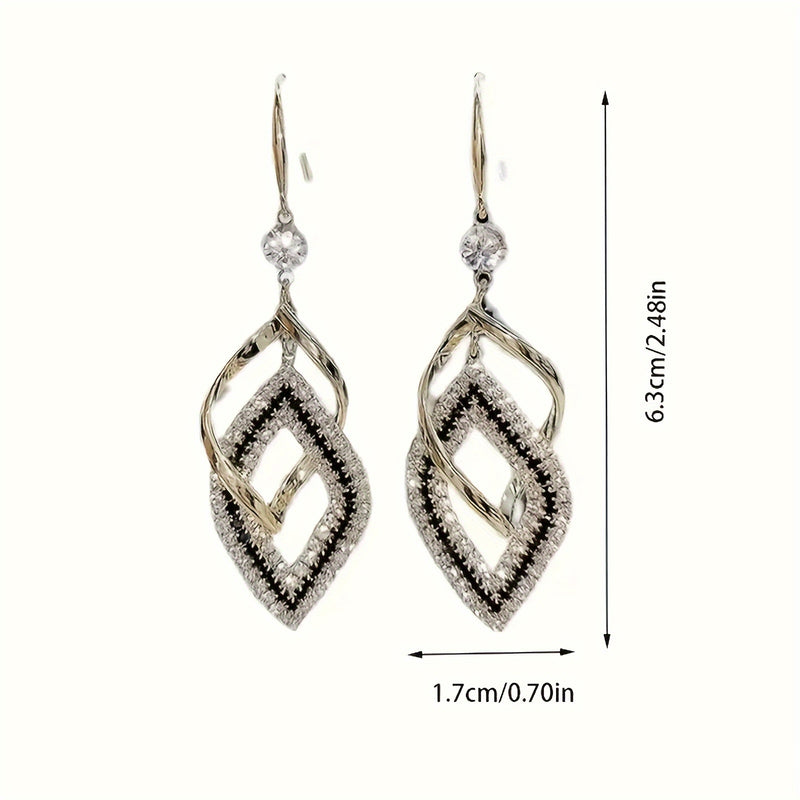 A Pair of Stylish And Exquisite Double-Layer Hollow Diamond-Shaped Sparkling Synthetic Zirconia Drop Earrings, Featuring a Sexy And Elegant Style, Made of Alloy, Suitable for Women&