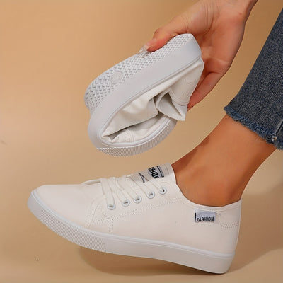 Women's Solid Color Canvas Shoes, Casual Lace Up Outdoor Shoes, Lightweight Low Top Sneakers