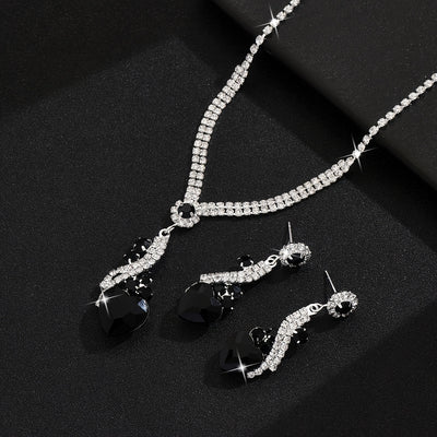 One Necklace + One Pair of Earrings Two-Piece Set Love Heart Necklace and Earrings Wedding Jewelry Suitable for Dress Banquet Wear