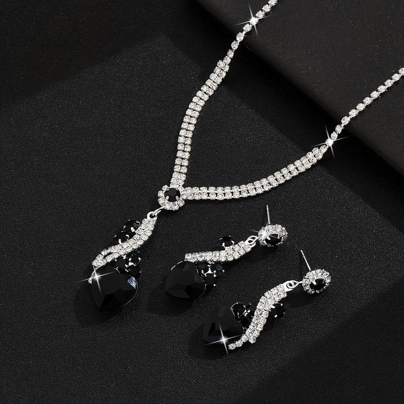 One Necklace + One Pair of Earrings Two-Piece Set Love Heart Necklace and Earrings Wedding Jewelry Suitable for Dress Banquet Wear