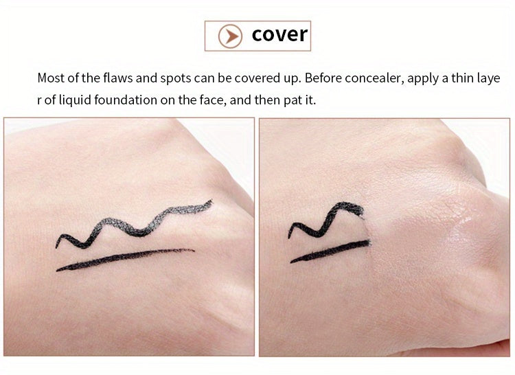 كريم إخفاء العيوب بتغطية عالية بلونين، إخفاء الهالات السوداء وعلامات حب الشباب والنمش والبقع، كريم أساس سائل مقاوم للماء يدوم طويلًا، يحتوي على سكوالين نباتي