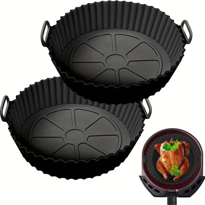 2 Pack Air Fryer Silicone Pot, Reusable Silicone Air Fryer Liners, Air Fryer Accessories, Kitchen Accessories Replacement For Disposable Parchment Paper Liner, Compatible With Ninja, Tower, COSORI