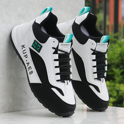 2024 High-Top Casual Fashion Sneakers for Men - All-Season Lace-Up Comfortable Soft Sole Running Shoes with Stripes and Graphics, Round Toe Fabric Sports Footwear