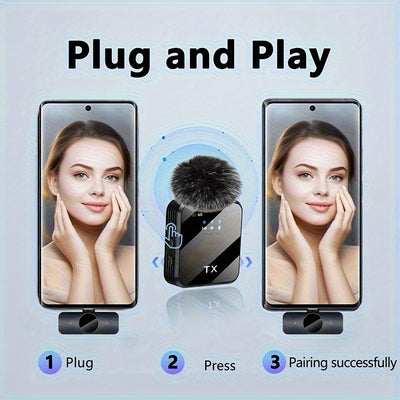 Wireless Lavalier Microphone, Intelligent Noise Reduction, Omnidirectional Capacitive, with Windproof Ball, 2-In-1 Wireless Lavalier Microphone for Recording Content, Live Streaming, Interviews, Song Recording, Video Podcasts