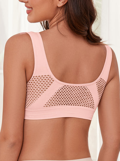1pc, Esselegance, Sports Bra, Vest, No Rims, with Chest Pads, Mesh, Breathable, High Elasticity, Yoga, Running