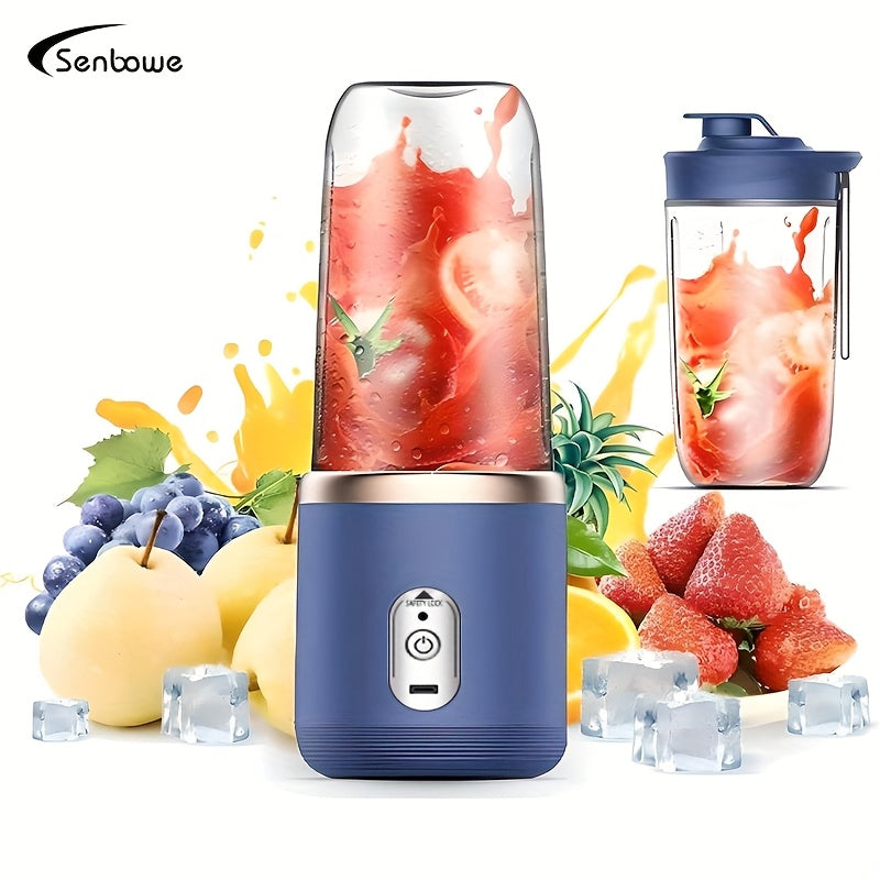 Portable Blender 14 ounces (approximately 396.9 grams) suitable for juice and smoothies | 6pcs USB rechargeable fusion blender without BPA and High-Quality materials for travel, sports, and home 1 blender, cup, USB (navy blue