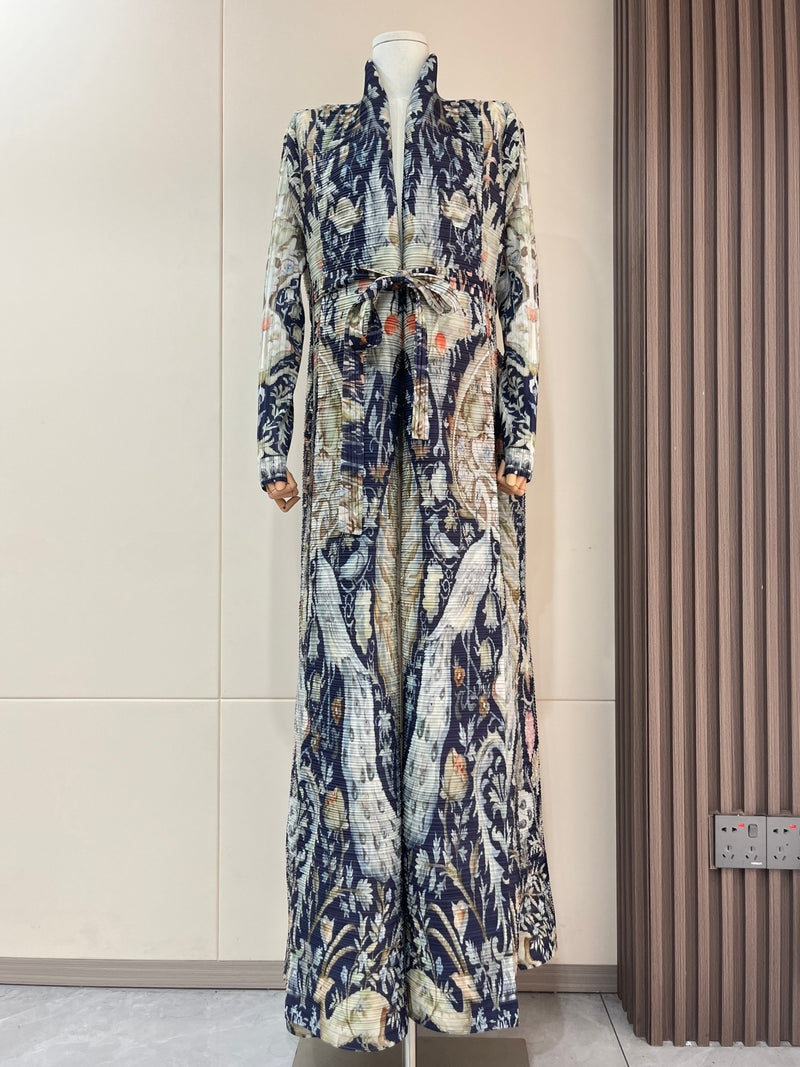 Exclusive Summer New Collection for Eid Al-Fitr 2025, Featuring a Pleated Miyake-Style Coat Cape with Prints, High Elasticity, Ultra-Long Middle Eastern Style Abaya Robe, Suitable for All Seasons. This Versatile Women&