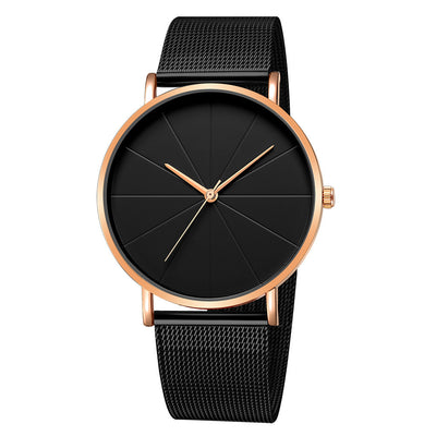 Elegant Minimalist Large Dial Watch with Rose Golden Case and Mesh Strap - Japanese Quartz Movement, Analog Display, Zinc Alloy, Screw-Back Closure for Men and Women