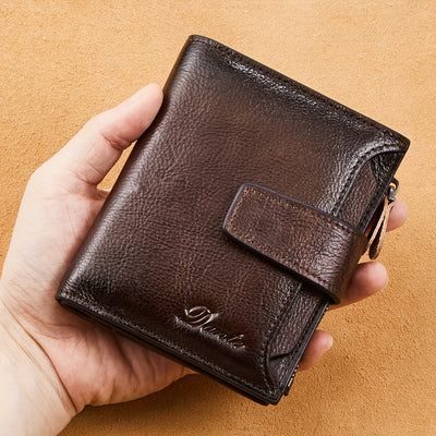 Vintage Men's Top Layer Cowhide Wallet RFID Anti-theft Card Holder Large Capacity 18 Card Slots Zipper Wallet Can Hold Coins Mobile Card Holder Can Hold Driver's License, 2 Large Banknote Slots