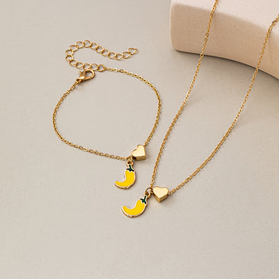 2pcs Set of Exquisite and Elegant Cute Cherry Heart Bracelet and Necklace Combo