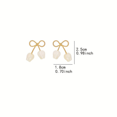[NEW]A Pair of 2pcs, Bow Tulip Flower Earrings, High-Quality Jewelry, Upgraded Temperament Earrings, High-End Decorative Earrings, Suitable for Daily Wear, Wedding Season Accessories, Suitable for Gifts for Girlfriends, Class