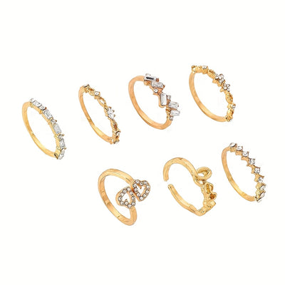 7pcs Creative Fashion Romantic Love Letter LOVER Stackable Ring Set for Girls, Versatile Everyday Date Gift Index Finger Rings