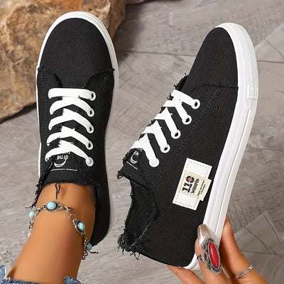 Women's Simple Flat Canvas Shoes, Casual Lace Up Outdoor Shoes, Comfortable Low Top Sneakers