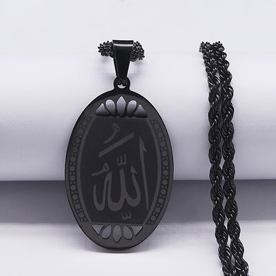 Islamic Quran Allah Pendant Necklace, 18K Golden Plated Stainless Steel, Arabic Calligraphy, Tribal Arabian Style, Daily & Festival Wear, Ramadan Jewelry for Men & Women, N1208