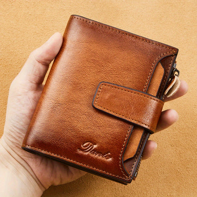 Vintage Men's Top Layer Cowhide Wallet RFID Anti-theft Card Holder Large Capacity 18 Card Slots Zipper Wallet Can Hold Coins Mobile Card Holder Can Hold Driver's License, 2 Large Banknote Slots
