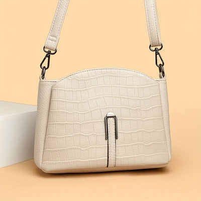 Women'S Multi-Compartment Crossbody Bag with Adjustable Strap - Synthetic, Zipper Closure, Elegant Geometric Pattern in Beige, Burgundy, Black, and White - Perfect for Casual or Formal Occasions, Crossbody Purse