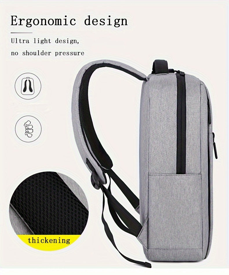 1pc Lightweight Laptop Bag - Durable Fabric Business Backpack with Adjustable Shoulder Straps, Multiple Compartments & Zipper Closure for School, Travel, Work - Grey, Backpack for Travel, Casual Style, Sturdy Construction