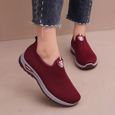 Women's Breathable Flying Woven Sneakers, Casual Slip On Outdoor Shoes, Comfortable Low Top Sport Shoes