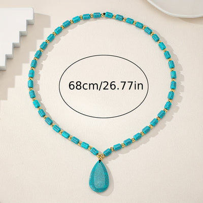 European and American cross-border retro fashion geometric teardrop pendant necklace, niche design beaded long sweater chain for women