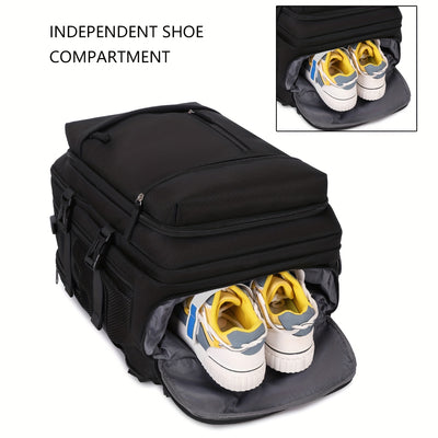 حقيبة ظهر ENOSHI للكمبيوتر المحمول مع منفذ USB وحجرة للأحذية وأحزمة قابلة للتعديل - حقيبة سفر ومدرسية متينة للرجال والنساء، حقيبة ظهر هدية عمل مقاس 17 بوصة، رمادي فاتح، مساحات تخزين متعددة، لوحة خلفية شبكية، منفذ شحن USB