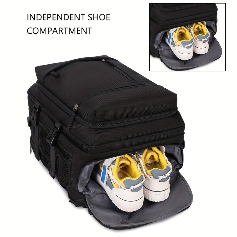 حقيبة ظهر ENOSHI للكمبيوتر المحمول مع منفذ USB وحجرة للأحذية وأحزمة قابلة للتعديل - حقيبة سفر ومدرسية متينة للرجال والنساء، حقيبة ظهر هدية عمل مقاس 17 بوصة، رمادي فاتح، مساحات تخزين متعددة، لوحة خلفية شبكية، منفذ شحن USB