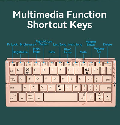 BOW Foldable Wireless BT Keyboard Mute, For Home And Office Use, Portable, Mobile Charging Keypad, With Mobile Phone And Tablet Holder, Capable Of Connecting Three Devices Simultaneously, Applicable To Android/Windows/iOS Mob