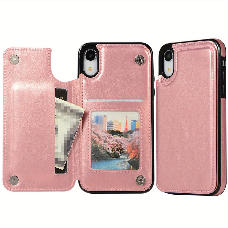 جراب iPhone قابل للطي من الجلد الصناعي عالي الجودة مع فتحات للبطاقات وحامل مقاوم للصدمات متوافق مع موديلات مختلفة بما في ذلك X XR XS Max 11 pro 12 pro 13 pro 14 15 16 SE 6 7 8 plus