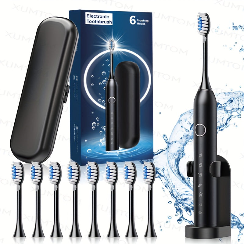 Adult Sonic Electric Toothbrush 8 Brush Head Set, Includes Storage Box + Toothbrush Holder, 6 Cleaning Modes, Smart Timer, Suitable for Sensitive Gums, Travel Outdoor, Life, USB Charging, 2025 Christmas Gift, New Year, Valent
