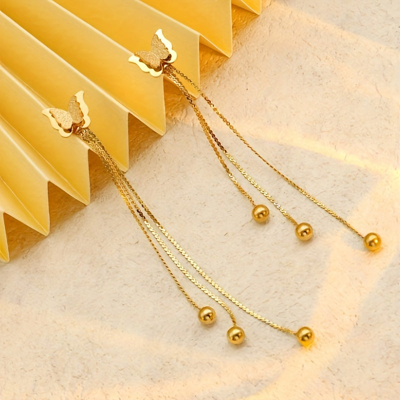 A Pair of Butterfly Tassel Earrings Made of Stainless Steel, Stylish And Classic, New for The Autumn And Winter Season.