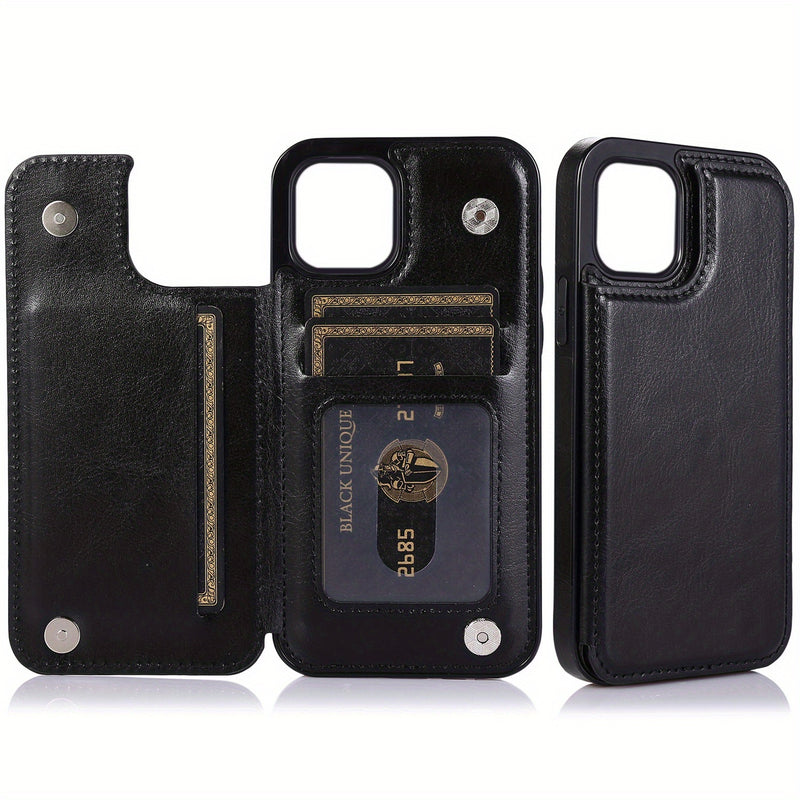جراب iPhone قابل للطي من الجلد الصناعي عالي الجودة مع فتحات للبطاقات وحامل مقاوم للصدمات متوافق مع موديلات مختلفة بما في ذلك X XR XS Max 11 pro 12 pro 13 pro 14 15 16 SE 6 7 8 plus