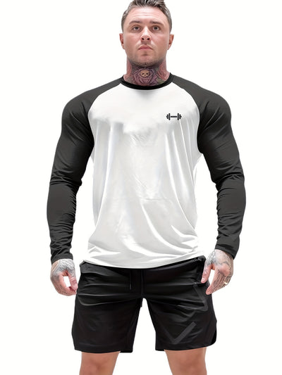 Men's Athletic Compression Long Sleeve T-Shirt - Quick-Dry, Breathable, with Graphic Print, Crew Neck, Stretch Fabric - Ideal for Running, Gym & Sports Activities, Gym Clothes