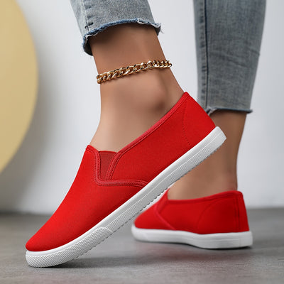 Women's Simple Solid Color Canvas Shoes, Casuals Slip On Outdoor Shoes, Lightweight Low Top Shoes