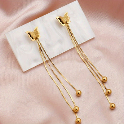 A Pair of Butterfly Tassel Earrings Made of Stainless Steel, Stylish And Classic, New for The Autumn And Winter Season.