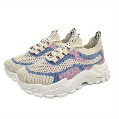 Women's Breathable Mesh Platform Sneakers, Casual Lace Up Outdoor Shoes, Comfortable Lwo Top Sport Shoes