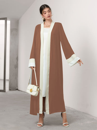 Cozy Comfort, Elegant Black and Cream Long Robe with Ruffle Sleeves - Polyester, Machine Washable, Casual Style for Women - Perfect for Spring/Summer/Fall